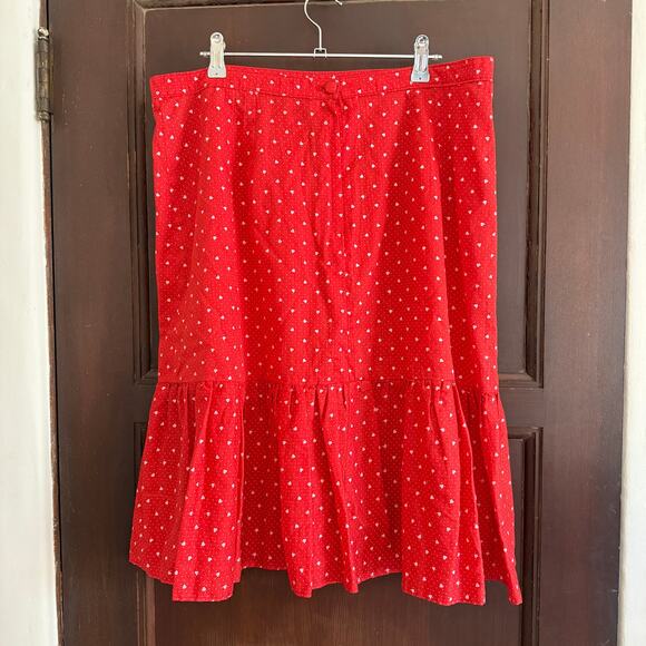 Handmade Vintage Retro Red Heart Print Skirt Fit and flare Ruffle Hem Size 16 - Picture 2 of 5